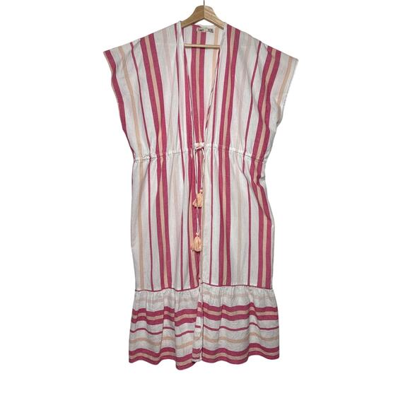 Faherty Striped Longline Duster Cotton Linen One Size Boho Beach Lightweight - Picture 1 of 14